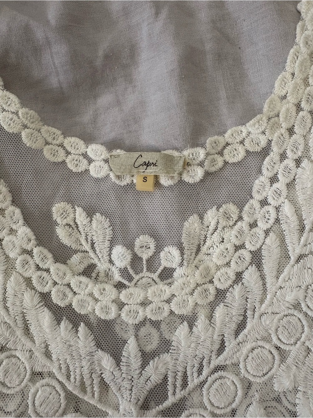 Lace Tank Boho Festival SemiSheer White Sleeveless - Picture 3 of 4